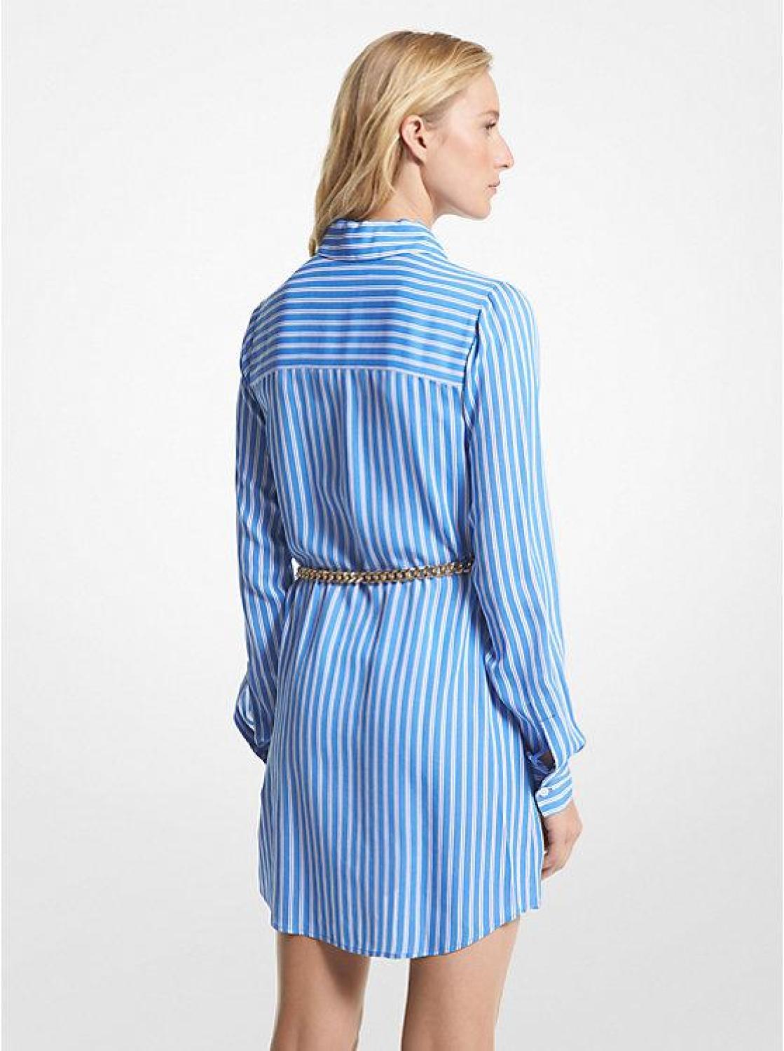 Striped Georgette Belted Shirtdress