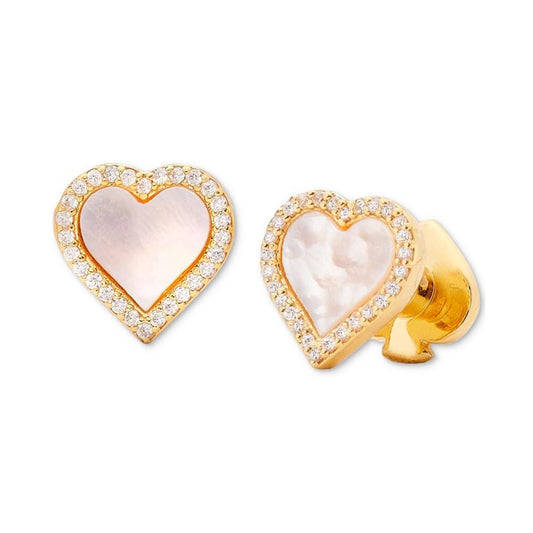 Gold-Tone Mother-of-Pearl Heart Stud Earrings