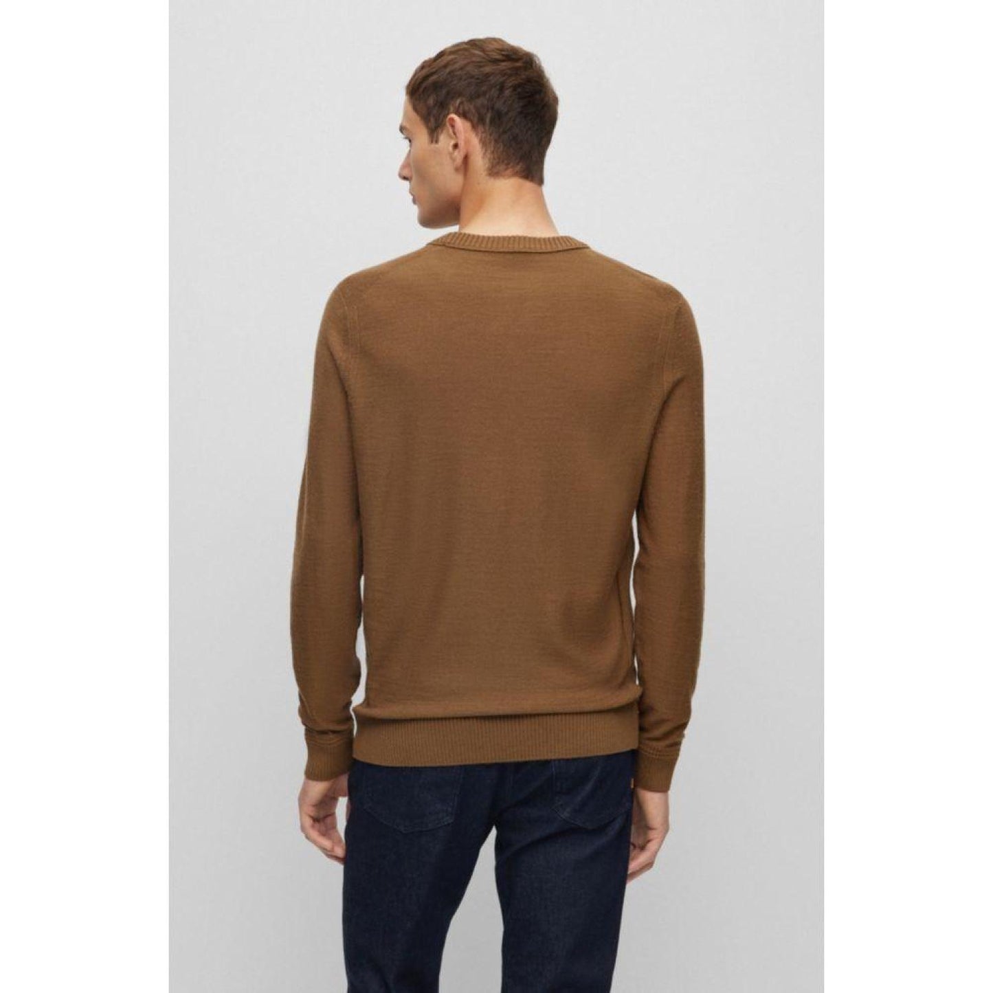 Wool-blend sweater with embroidered logo in regular fit