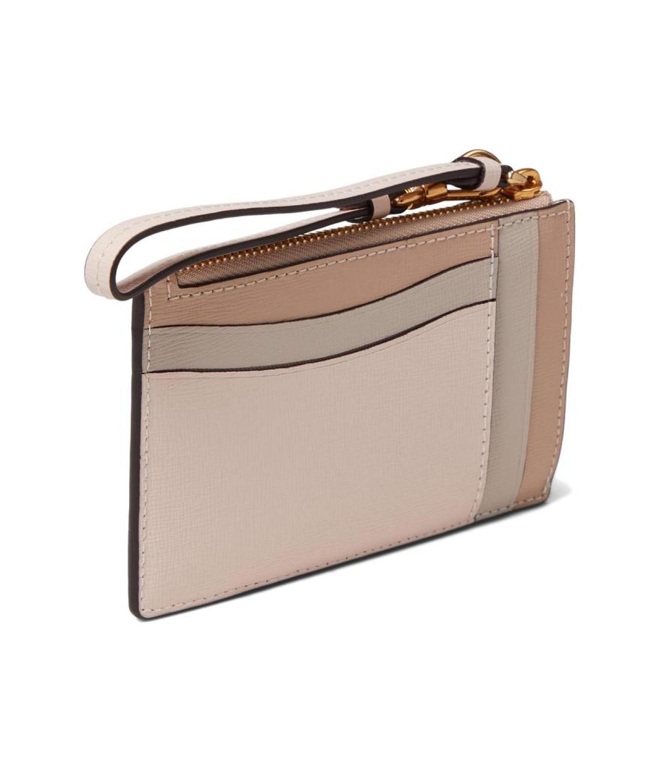 Morgan Color-Blocked Saffiano Leather Coin Card Case Wristlet