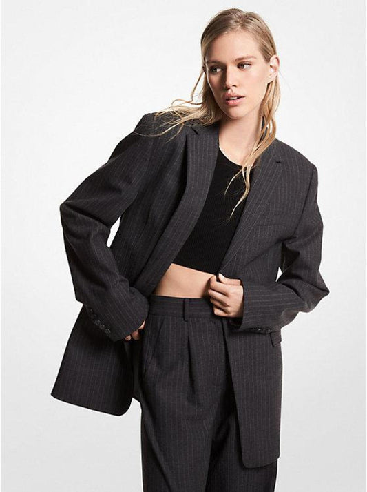 Pinstripe Stretch Wool Blazer