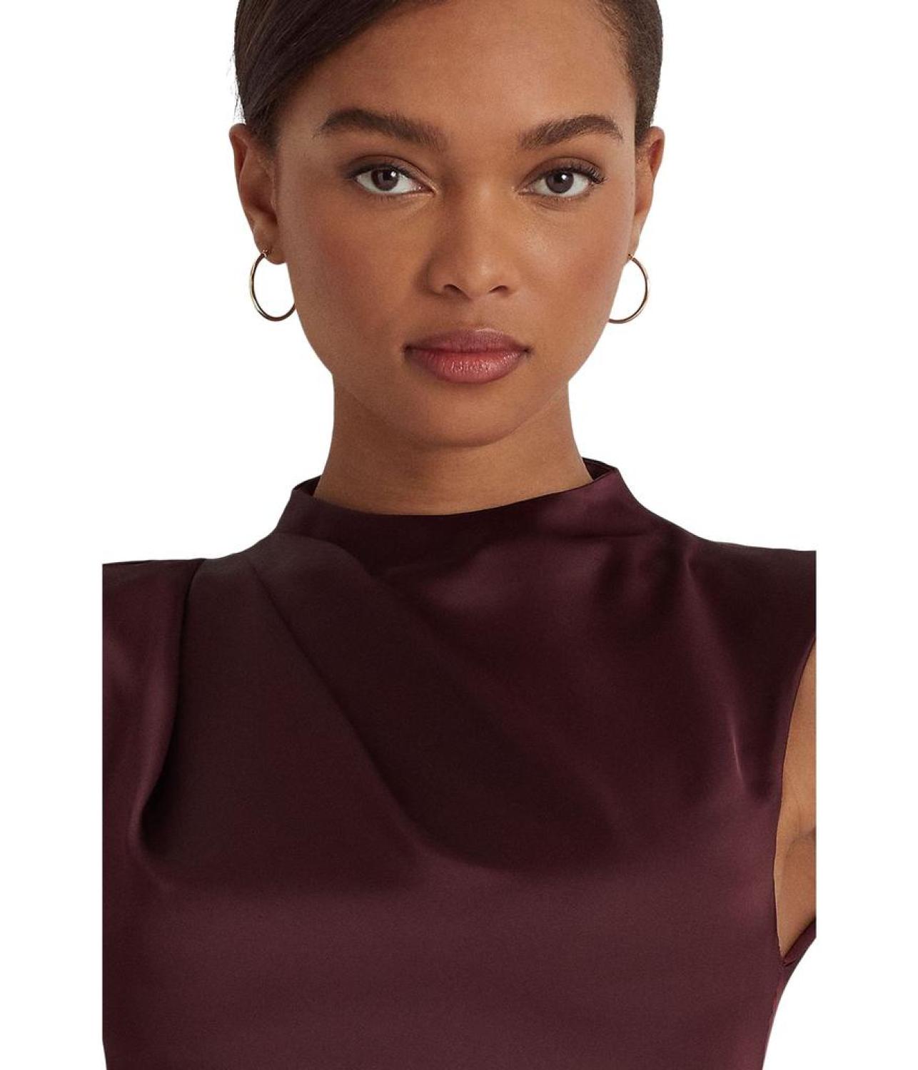 Satin Charmeuse Mock Neck Cocktail Dress