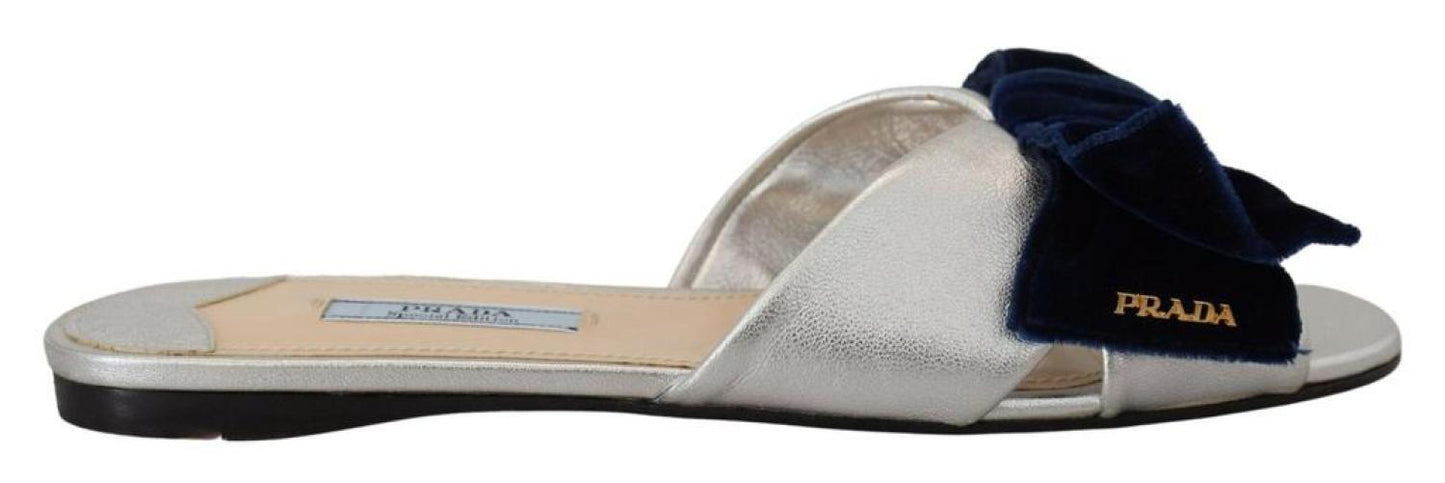 Prada Metallic Leather Sandals Slip On Flats Women's Shoes