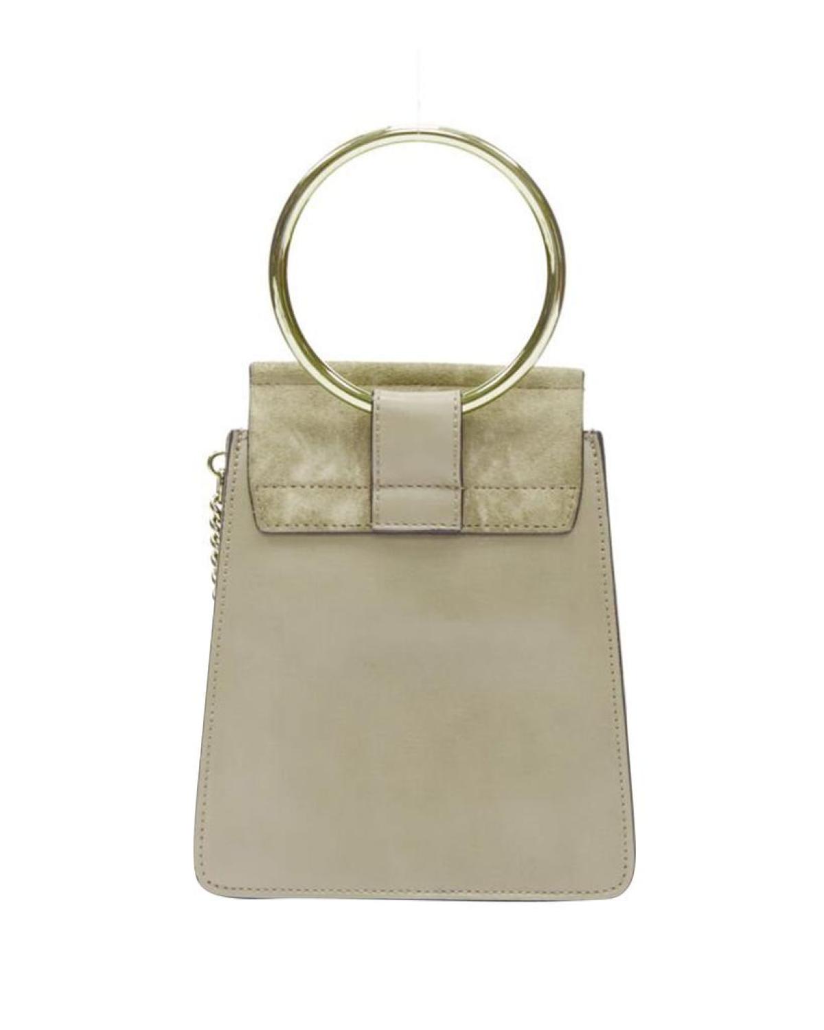 CHLOE Faye gold bangle bracelet ring chained crossbody grey suede leather bag