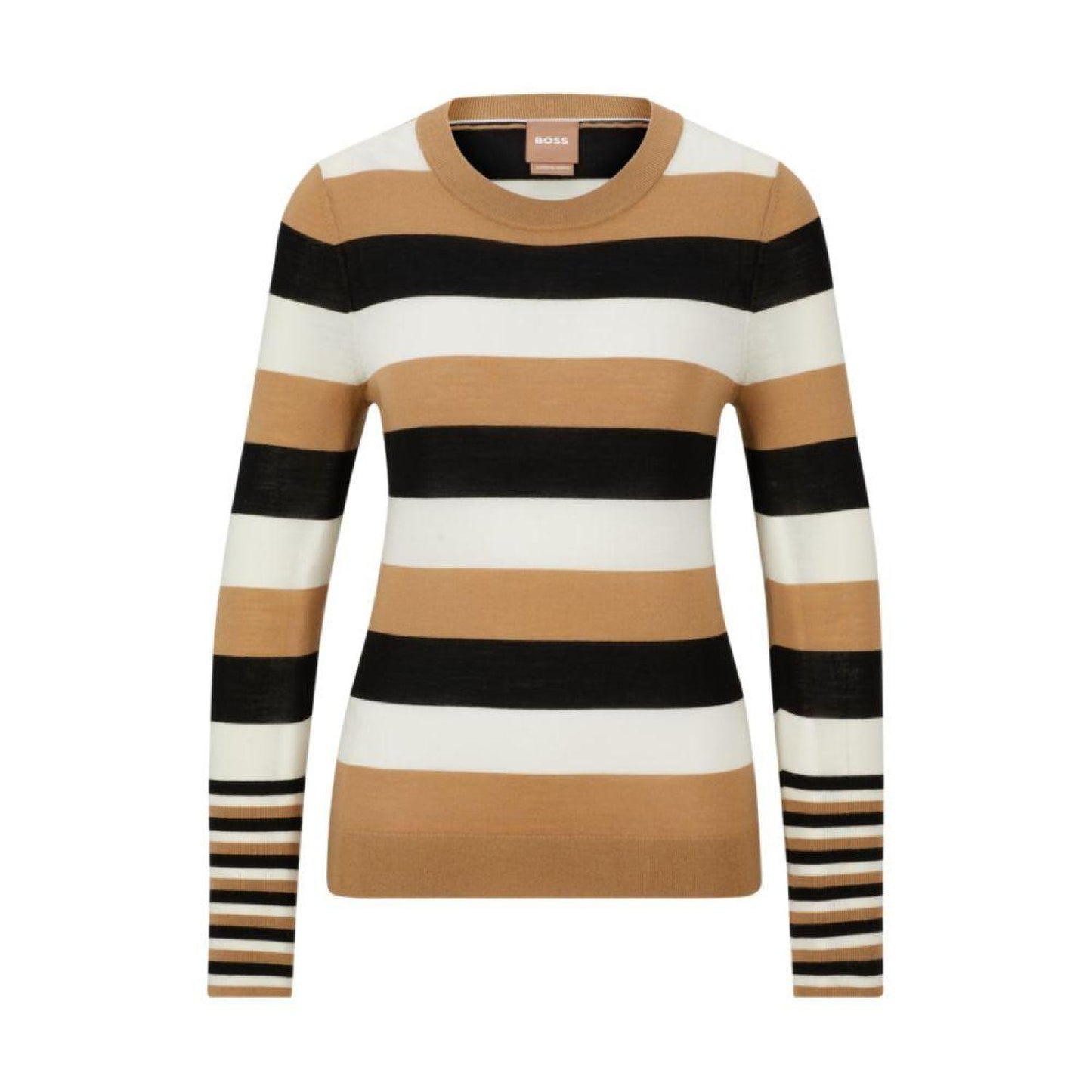 Wool sweater with horizontal stripes and crew neck