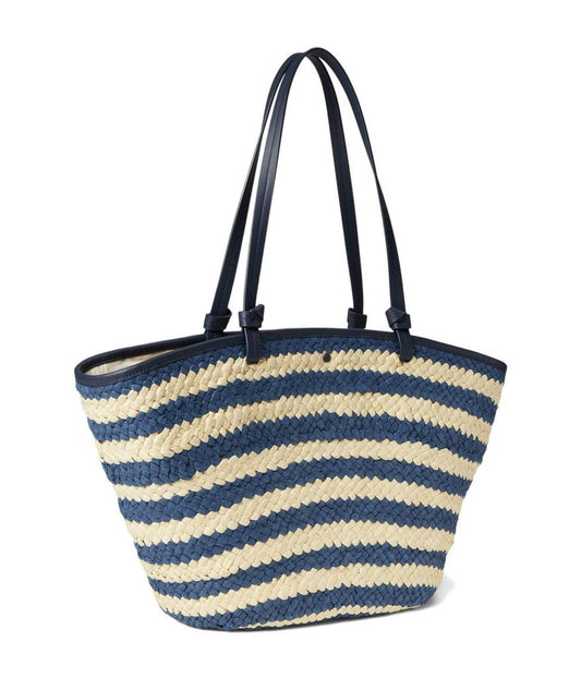 Shore Thing Dragonfly Embellished Striped Straw Large Tote