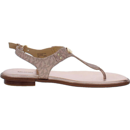 MK Plate Womens Leather Ankle Strap Thong Sandals