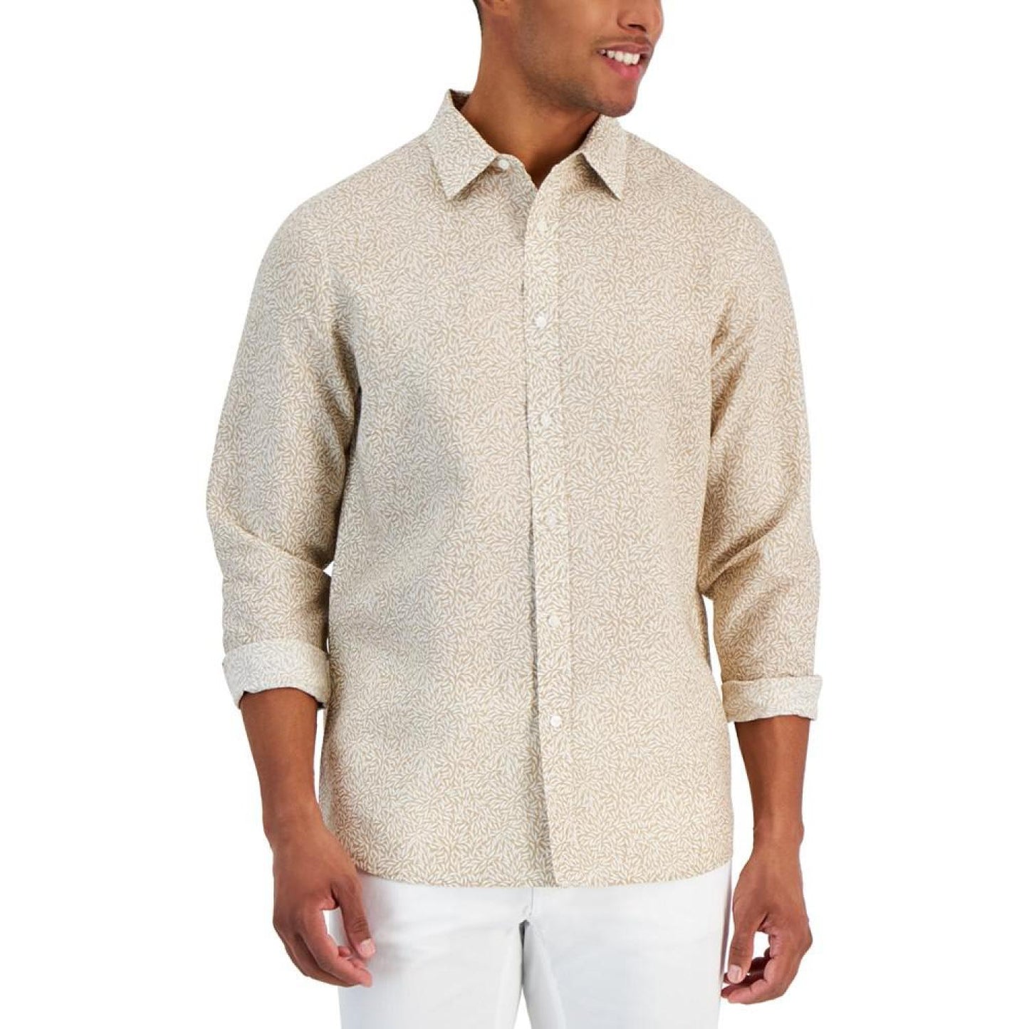 Men's Classic-Fit Leaf Print Long Sleeve Button-Front Shirt