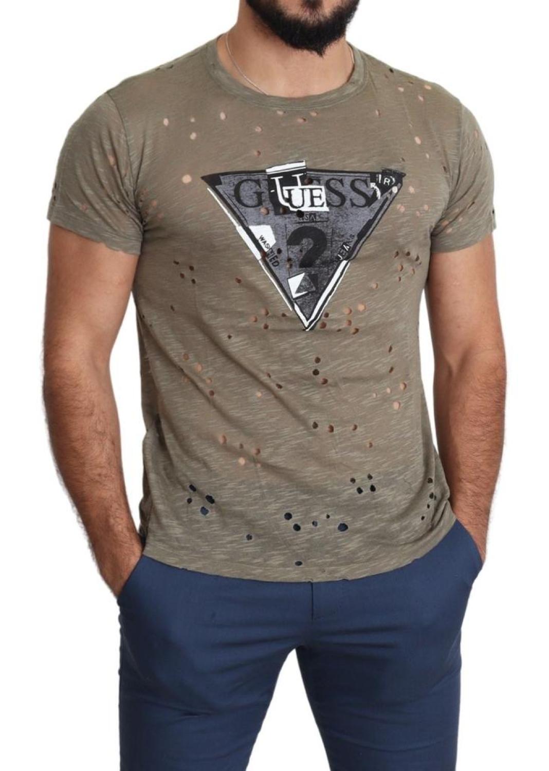 Guess  Cotton Stretch Logo Print Men Casual Perforated Men's T-shirt