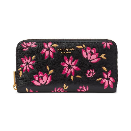 Morgan Winter Blooms Embossed Saffiano Leather Zip Around Continental Wallet