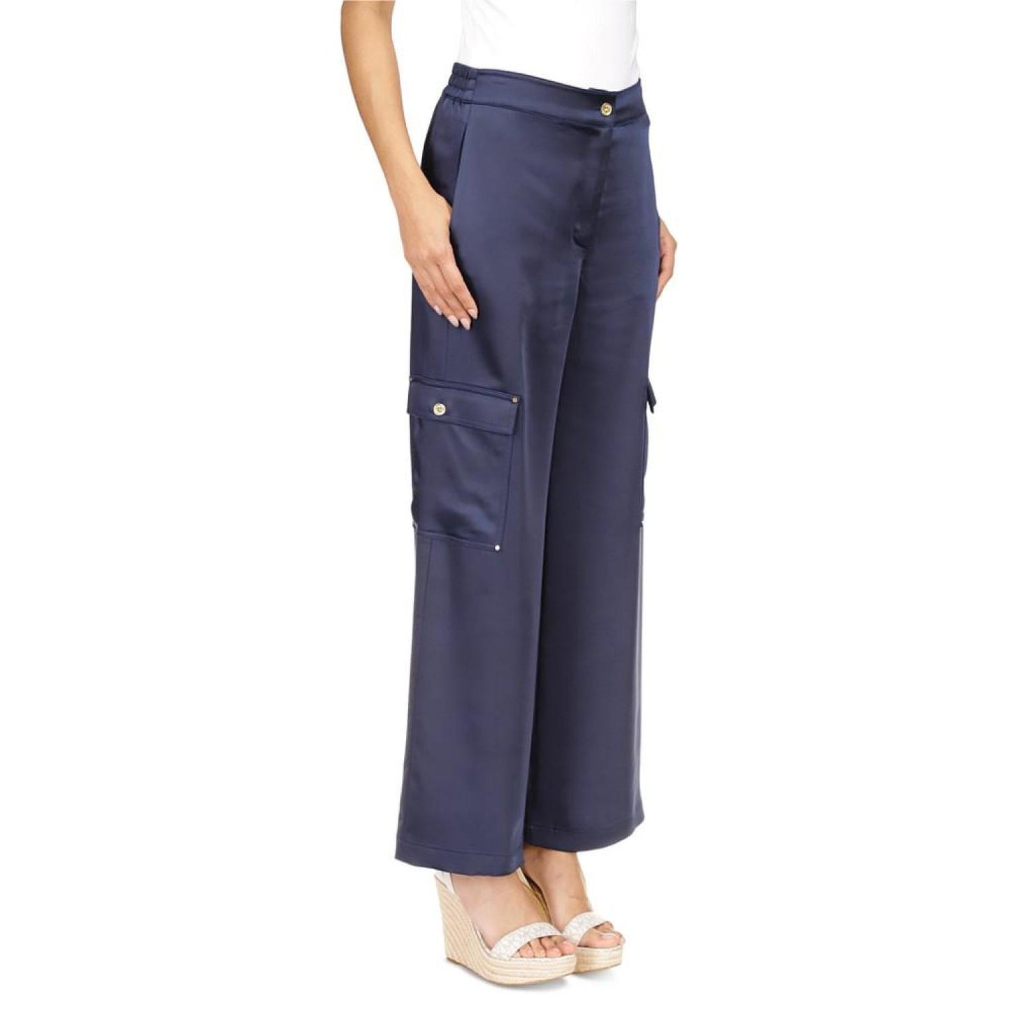 Women's Solid Satin Cargo Pants, Regular & Petite