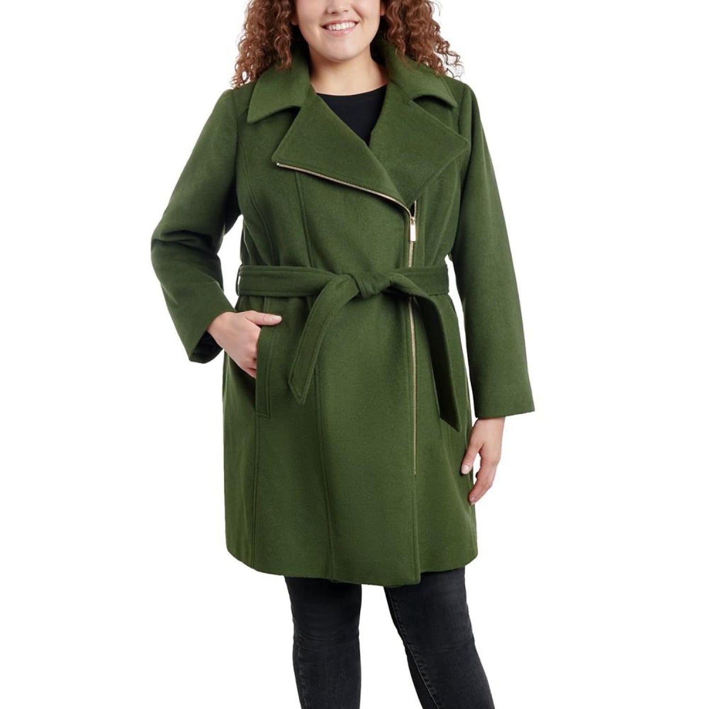 Women's Plus Size Asymmetric Belted Wrap Coat