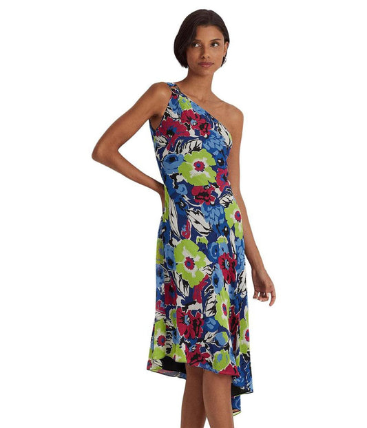 Floral Georgette One-Shoulder Dress