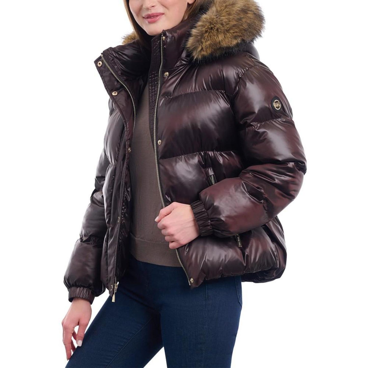 Women's Faux-Fur-Trim Hooded Bomber Puffer Coat