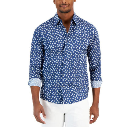 Men's Slim Fit Stretch Floral Print Long Sleeve Shirt