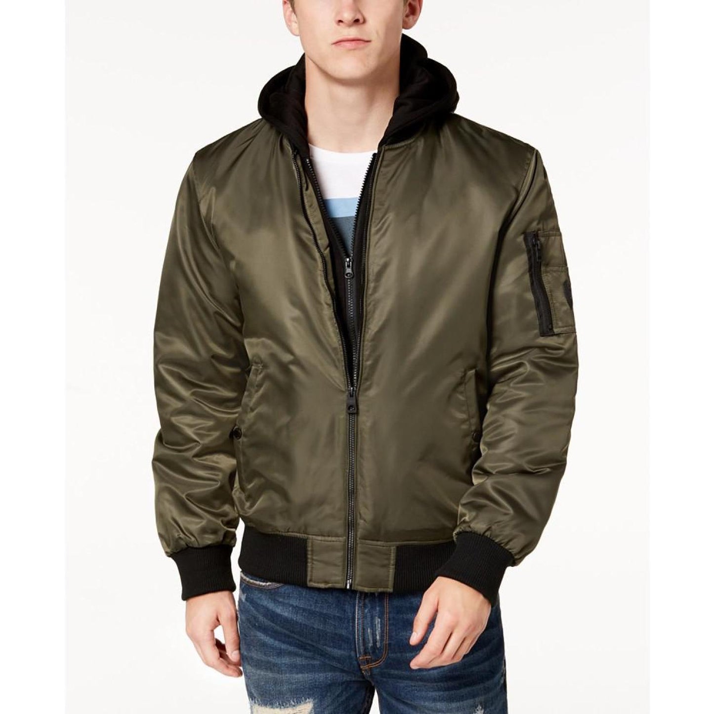 Men's Bomber Jacket with Removable Hooded Inset