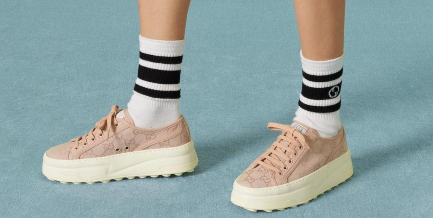 Tennis Treck Gg Canvas Platform Sneakers In Pink