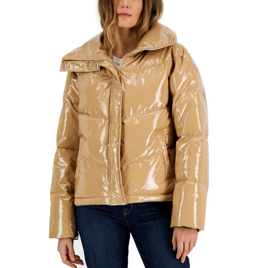 Women's Convertible-Collar Glossy Puffer Jacket