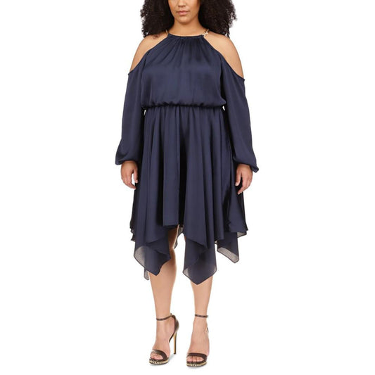 Plus Size Cold-Shoulder Handkerchief-Hem Dress