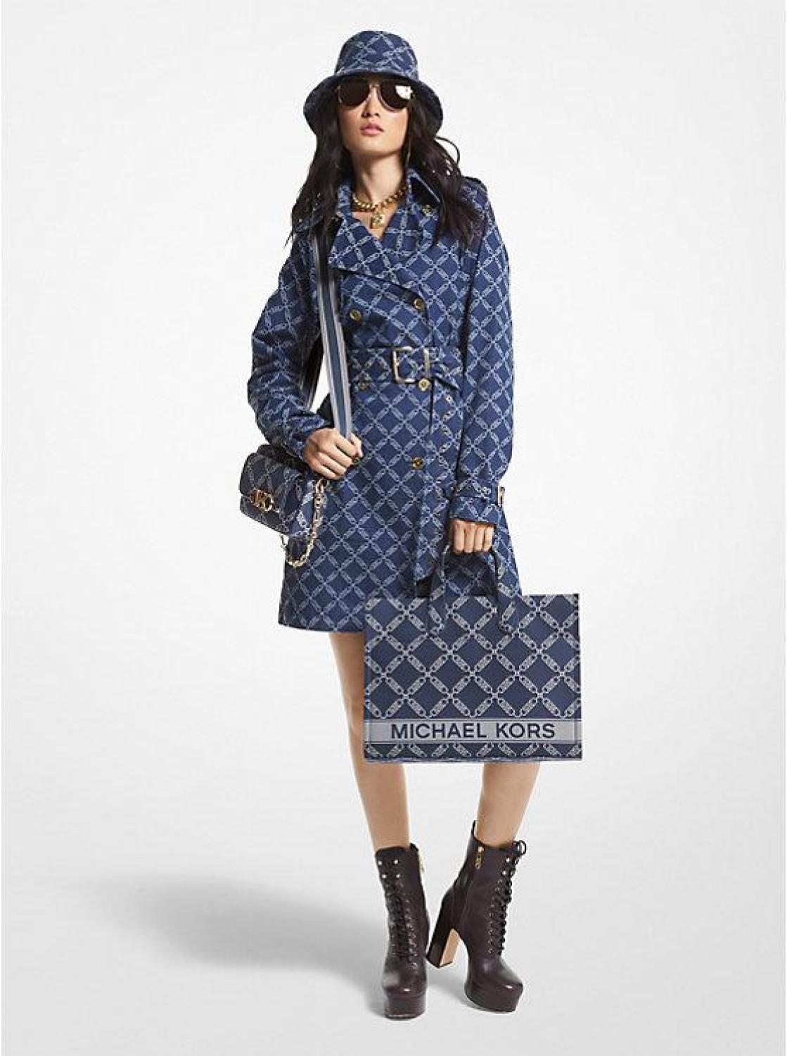 Empire Logo Jacquard Denim Trench Coat