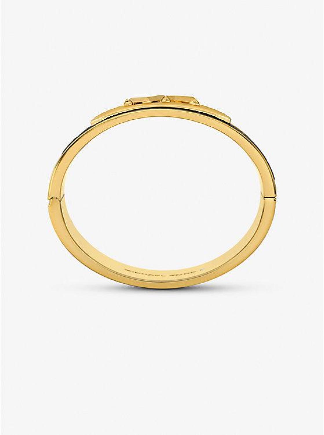 Precious Metal-Plated Brass and Crocodile Embossed Empire Logo Bangle