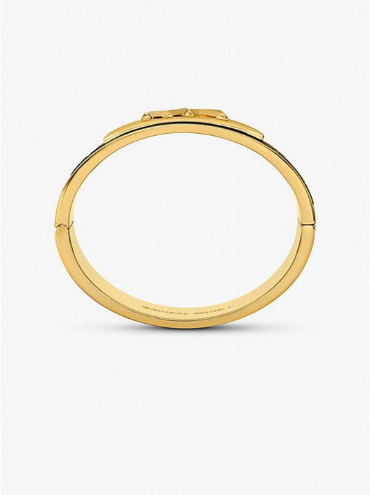 Precious Metal-Plated Brass and Crocodile Embossed Empire Logo Bangle