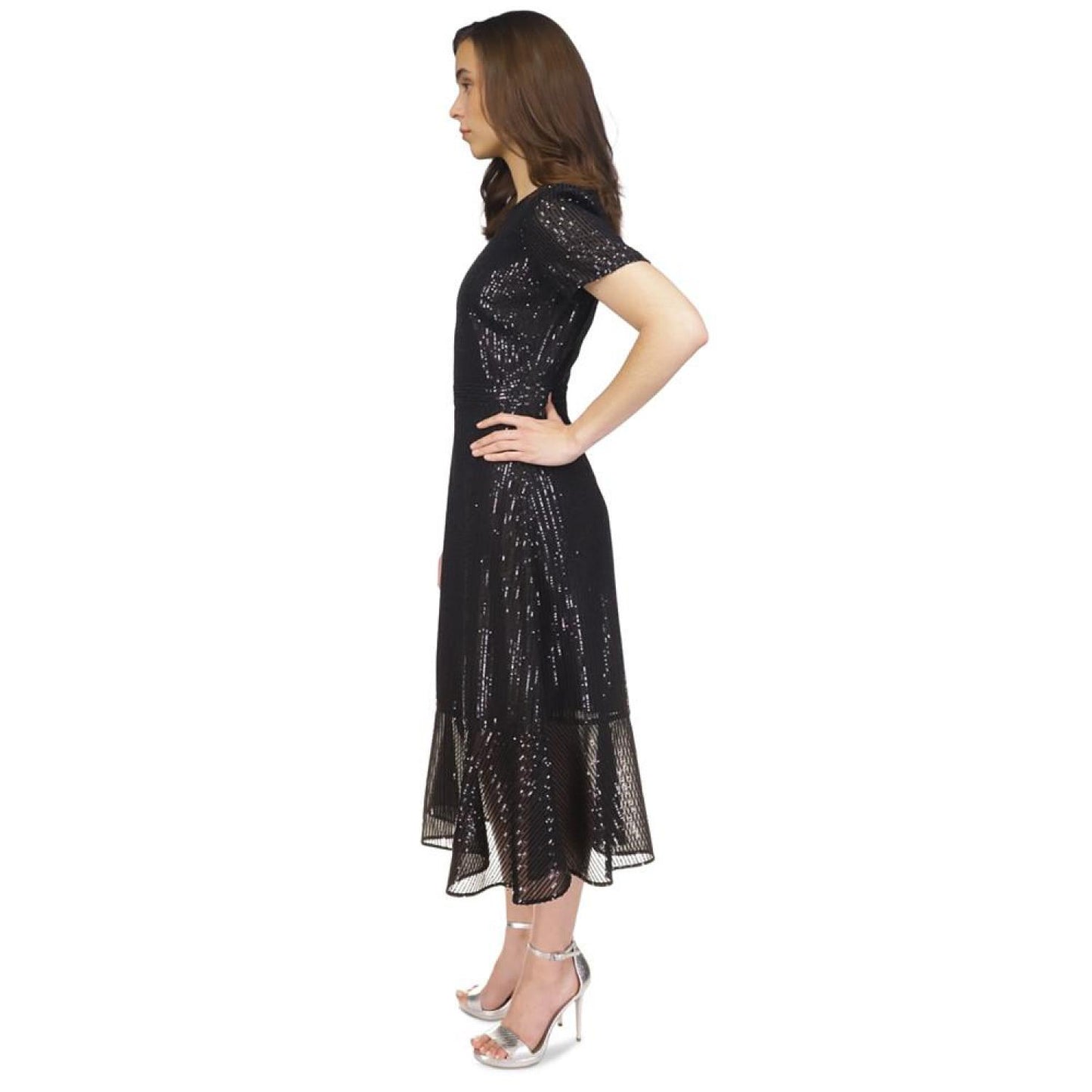 Women's Sequined Stripe Flounce Dress