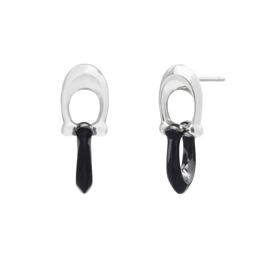 Black Signature Sculpted C Link Drop Earrings