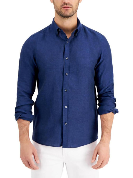 Mens Linen Slim Fit Button-Down Shirt