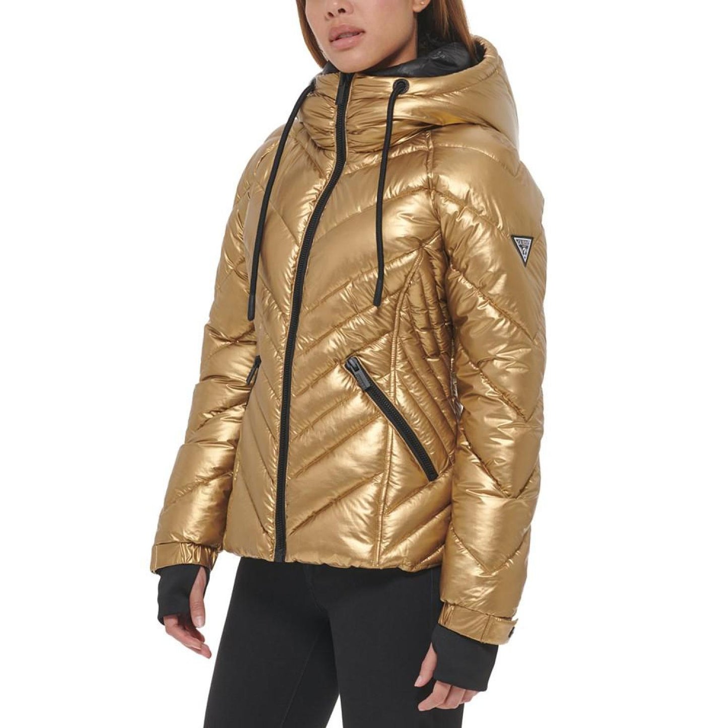 Women's Metallic Quilted Hooded Puffer Coat, Created for Macy's