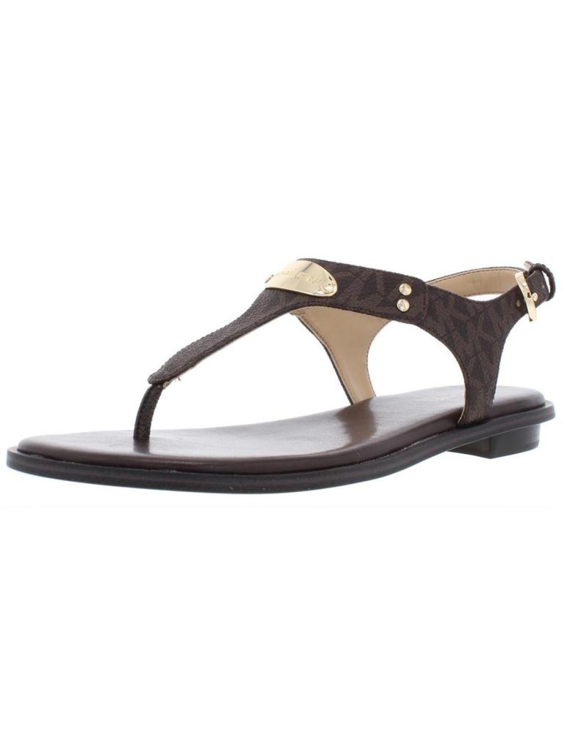 MK Plate Womens Coated Canvas Logo Thong Sandals