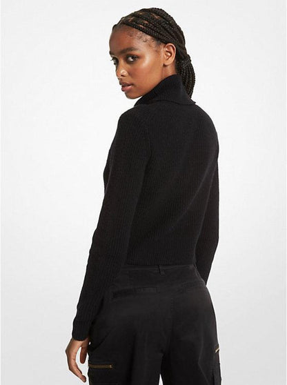 Stretch Wool Cropped Turtleneck Sweater