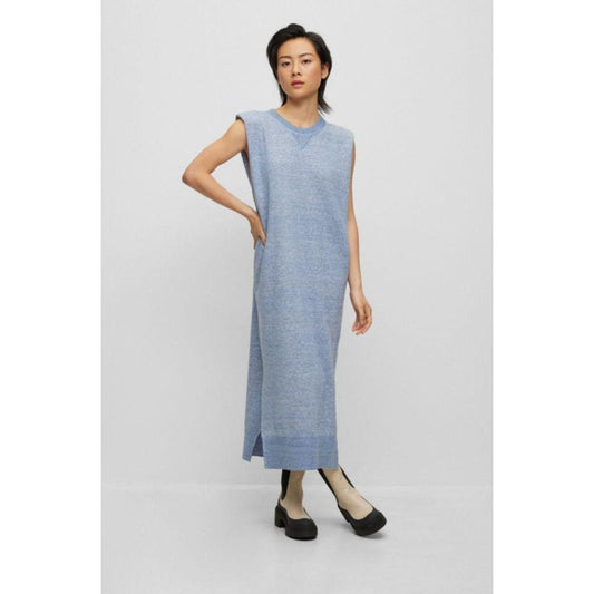 Sleeveless knitted sweatshirt-style dress in melange fabric