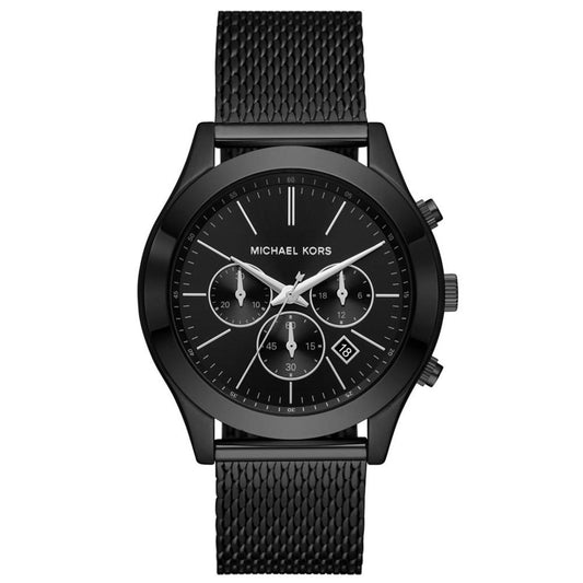 Men's Slim Runway Chronograph Black Stainless Steel Mesh Bracelet Watch 45mm