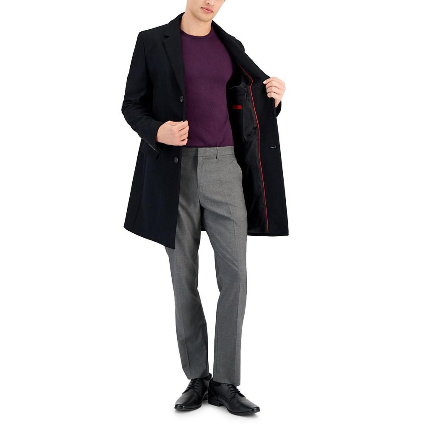 Men's Slim-Fit Wool Classic Black Overcoat