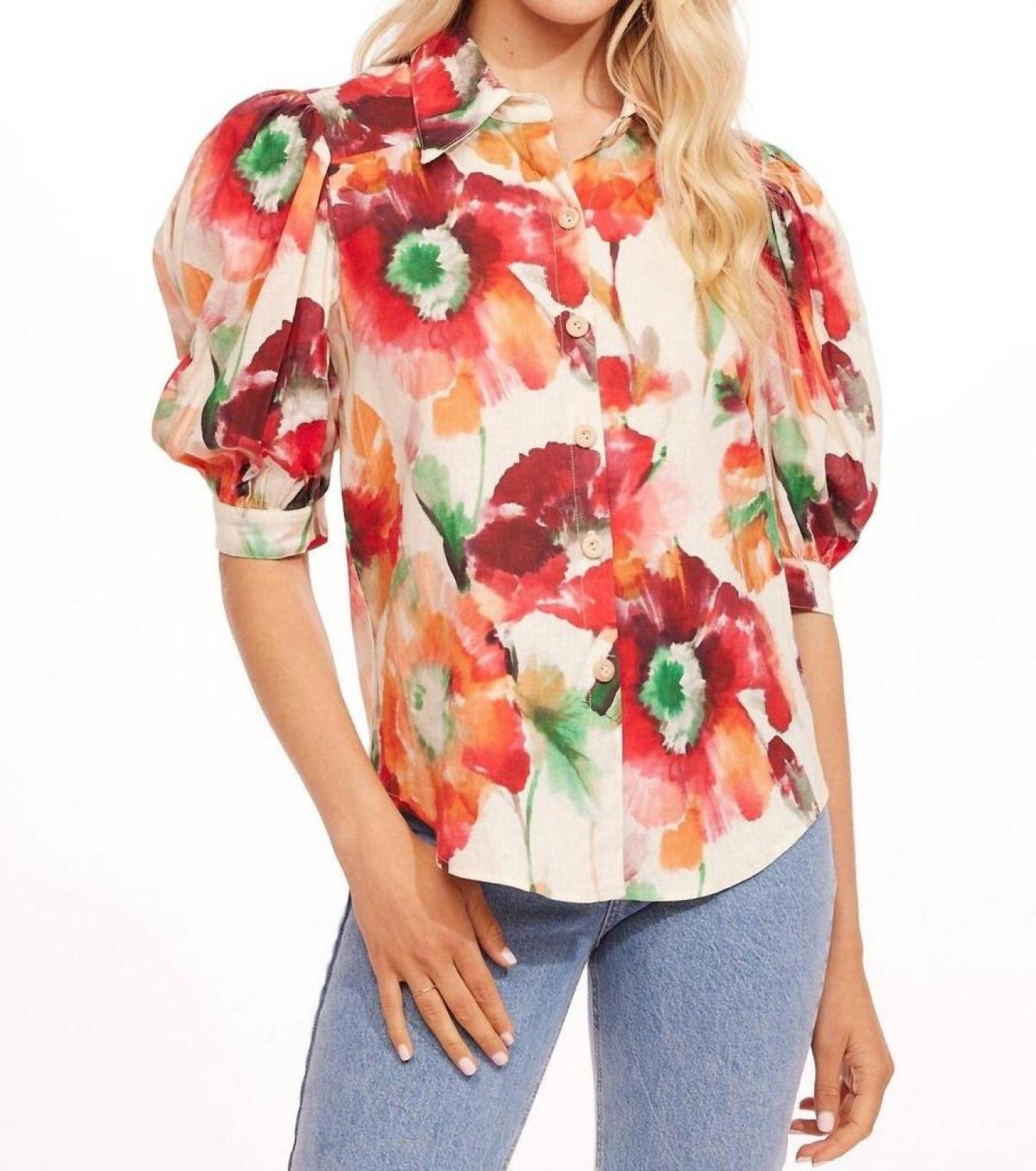 Palmira Top In Wild Poppies