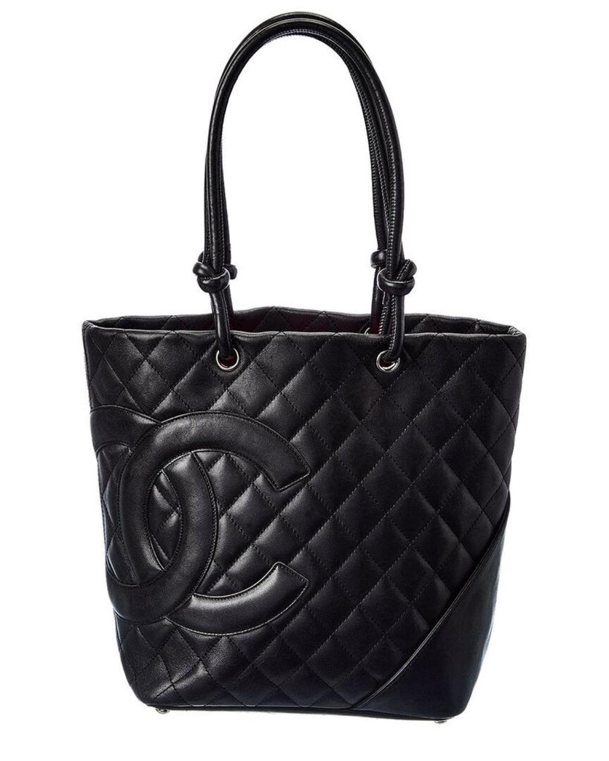 Chanel Black Quilted Lambskin Leather Medium Cambon Tote (Authentic Pre-Owned)