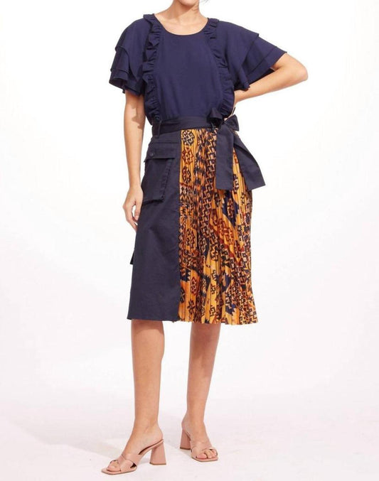 Pleated Cargo Skirt In Blue