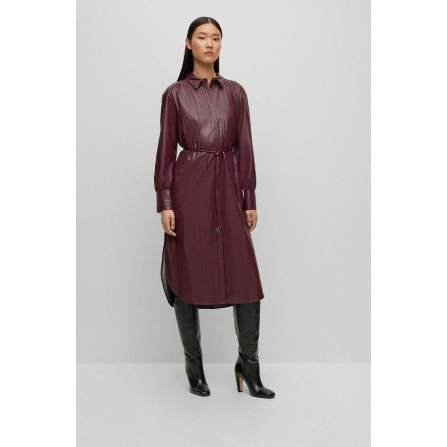 Relaxed-fit shirt dress in embossed fabric