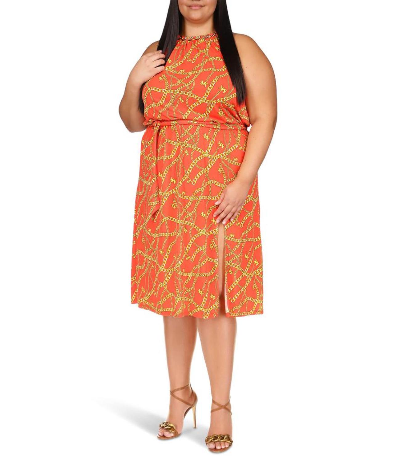 Plus Size Chain Neck Midi Dress