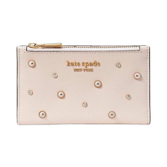 Purl Embellished Saffiano Leather Small Slim Bifold Wallet