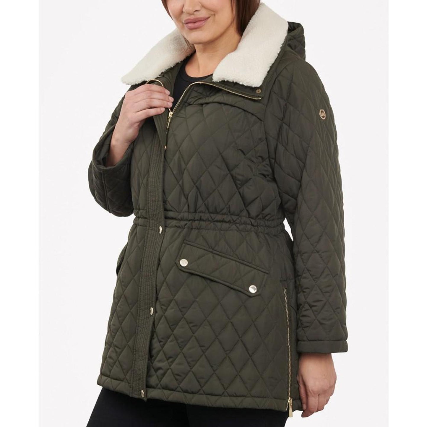 Women's Plus Size Faux-Fur-Collar Quilted Coat