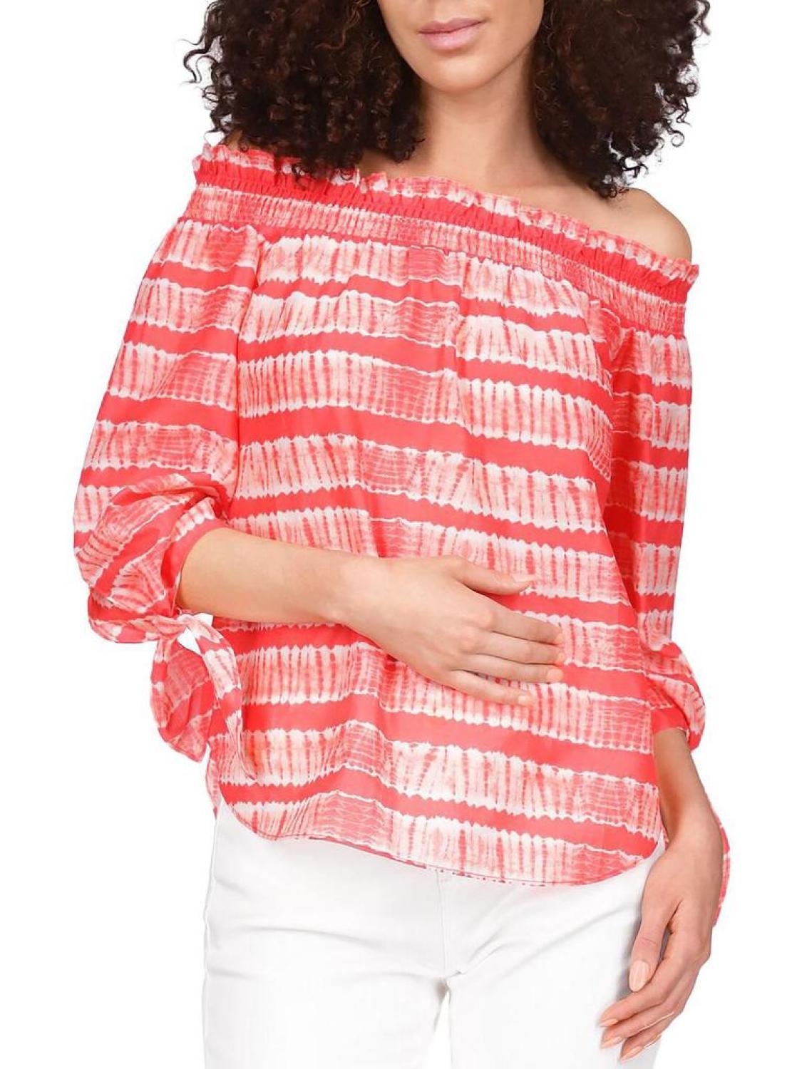 Womens Ruffled Tie Sleeve Blouse