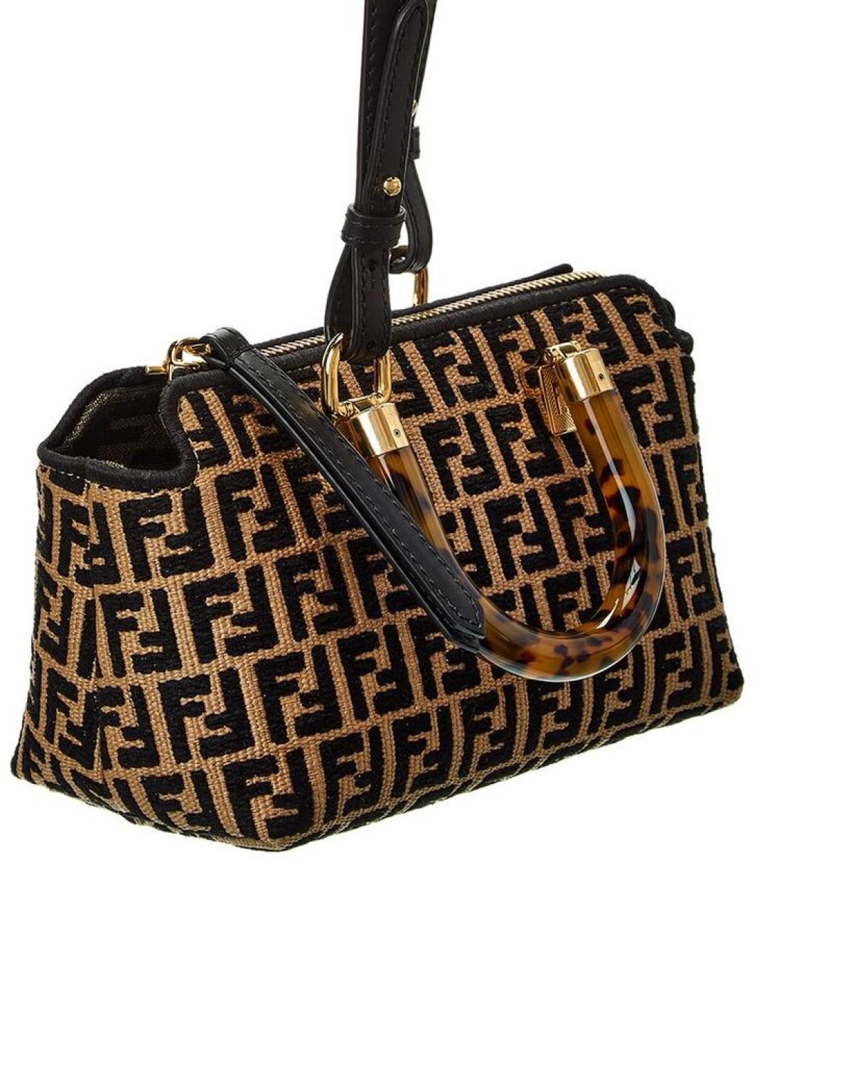 FENDI By The Way Mini Raffia & Leather Shoulder Bag