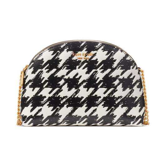 Morgan Painterly Houndstooth Embossed Saffiano Leather Double Zip Dome Crossbody