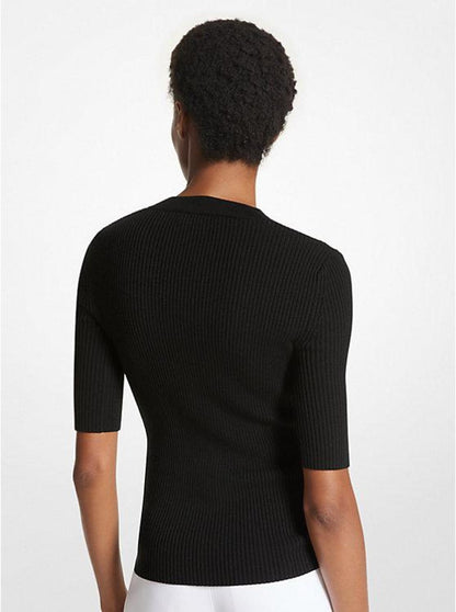 Ribbed Merino Wool Blend Lace-Up Top