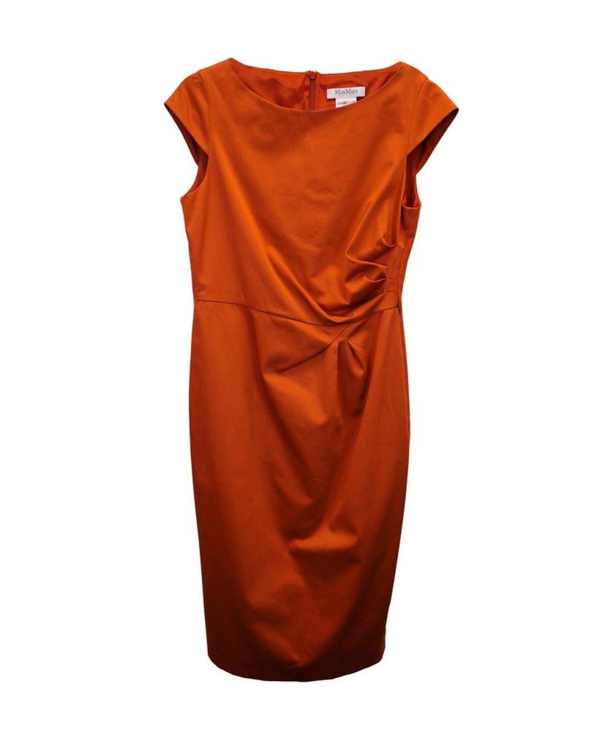 Max Mara Orange Cap Sleeve Belted Dress in Orange Cotton