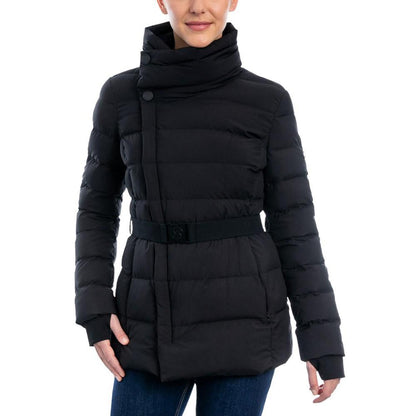 Women's Stretch Asymmetrical Belted Packable Down Puffer Coat