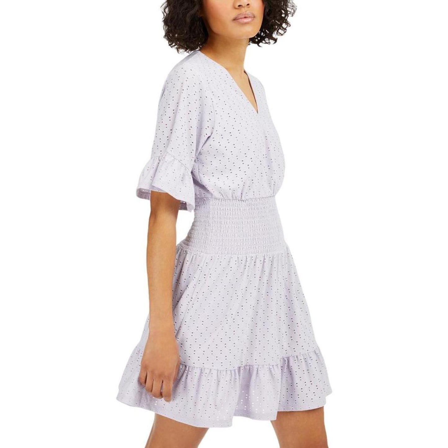 Womens Eyelet Smocked Casual Dress