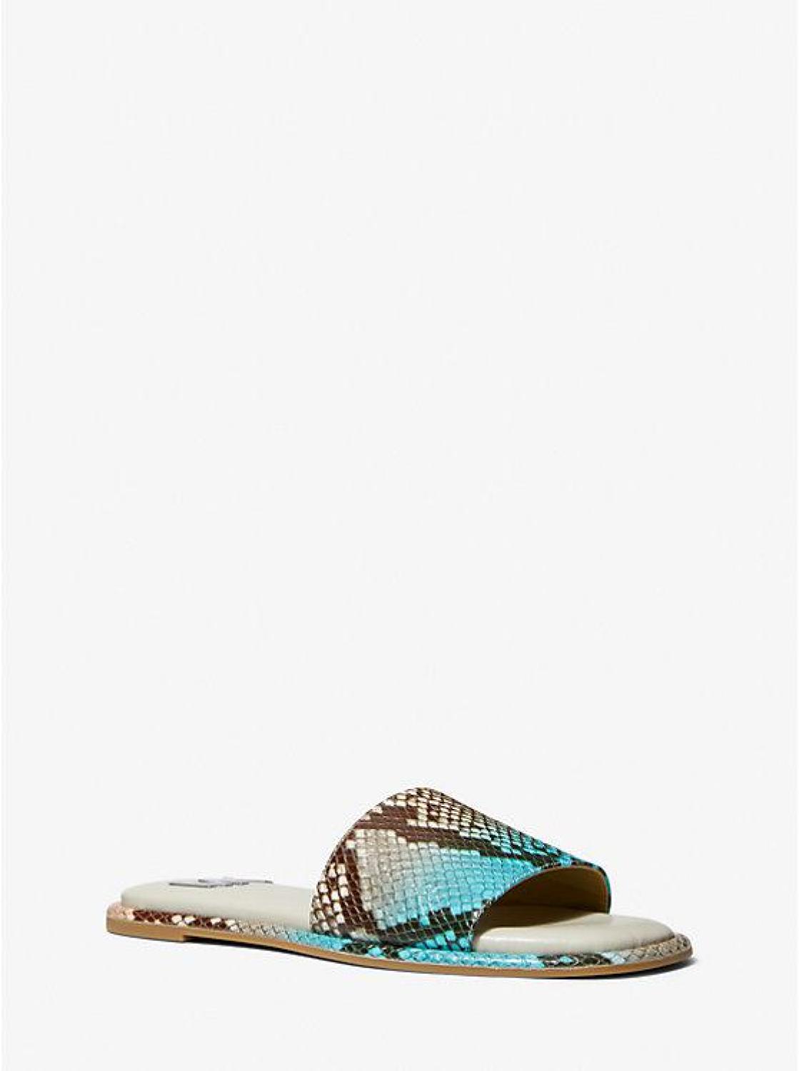 Hayworth Snake Embossed Leather Slide Sandal